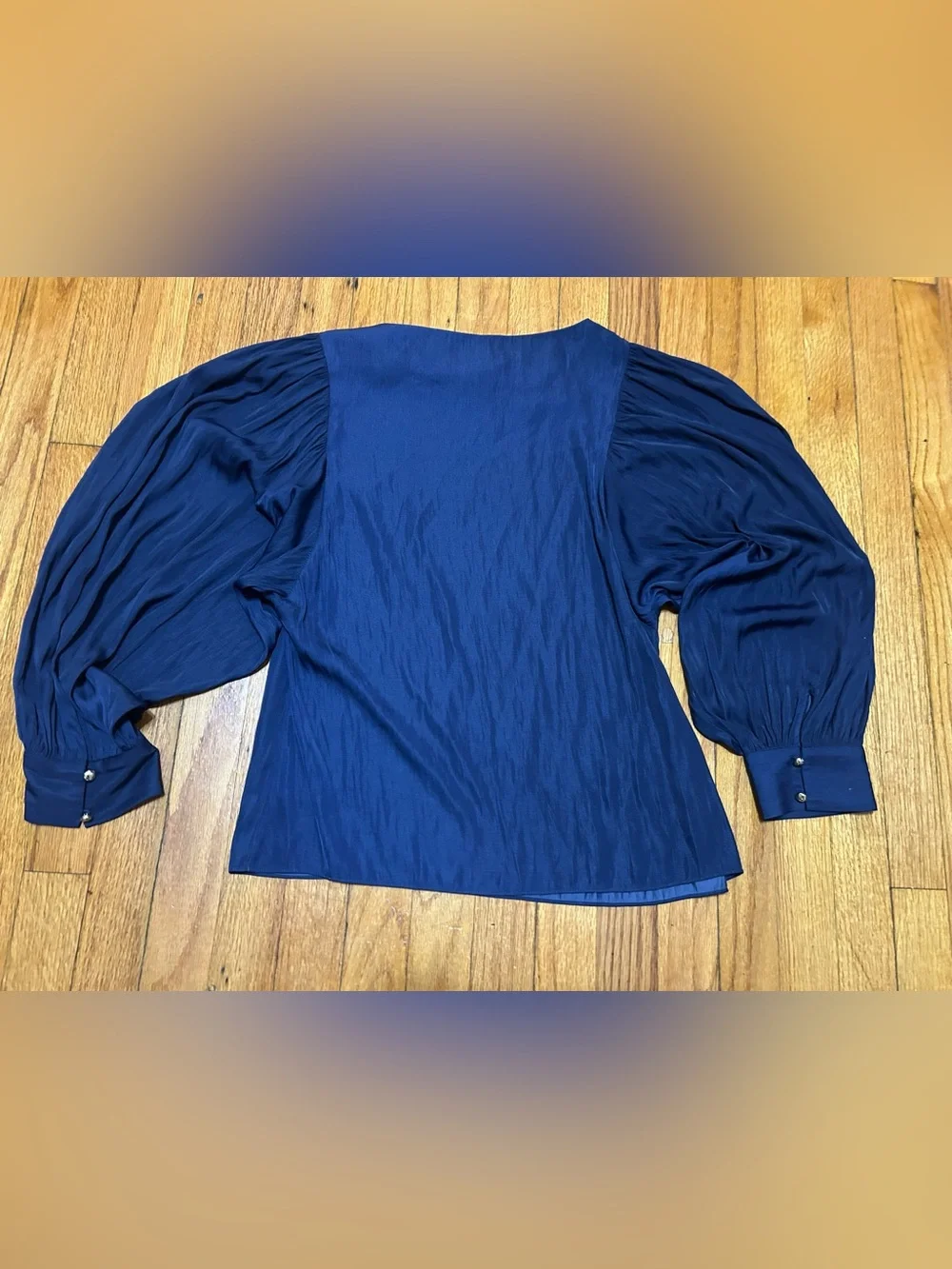 Lilly Pulitzer Satin Puff Sleeve Nautical Office Blouse Navy Size Small